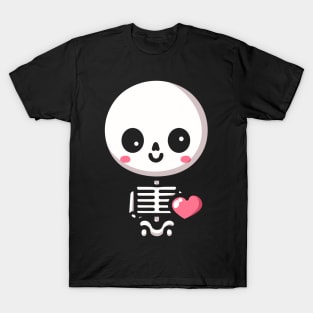 Cute Skeleton with a Heart | Cute Happy Halloween Skeleton Kawaii Design T-Shirt